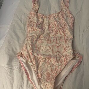 Pink and Cream Snakeskin Print Swimsuit